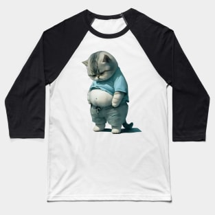 Funny Fat Cat Art, Fat Kitten Cat Lover, Cute Cat Baseball T-Shirt